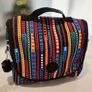 Kipling Insulated Lunch Bag Multicolor Pattern Monkey Charm: NWOT
